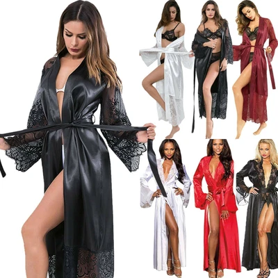 $19.89 • Buy Women Sexy Satin Kimono Robe Dressing Gown Nightdress Nightwear Bathrobe Pyjamas