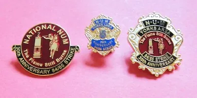 3 X Nice NUM 1984/85 Strike 30th Anniversary  Badges - 2 Yorkshire & 1 National • £14.95