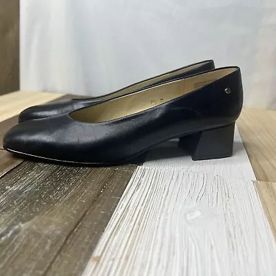 Vintage Etienne Aigner Shoe Womens Size 7.5M Blue Leather Slip On 80s Chunk Heel • $24