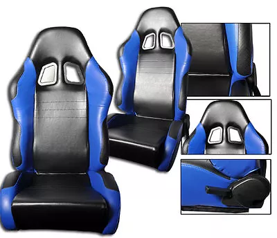 2 Black Blue Racing Seats RECLINABLE Ford Mustang Cobra • $286.43