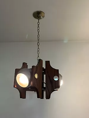 Vintage Light Mid Century Modern HANGING Ceiling Light Fixture SPOT LIGHT WOOD • $100