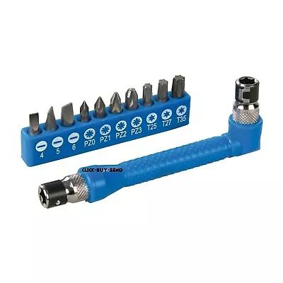 Right Angle Screwdriver Bit Holder 12 Piece Set 90 Degree 1/4  6mm 9 X Hex Bits • £5.49