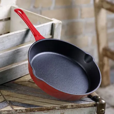 £15.95 • Buy Cast Iron Enamel Non-Stick Skillet Frying Pan Griddle BBQ Grill Kitchen Cookware