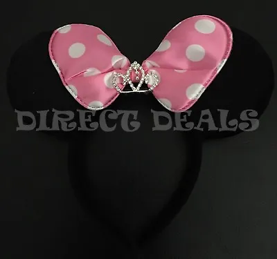 Minnie Mouse Princess Tiara Headband Black Plush Ears Baby Pink Bow Birthday New • $6.99