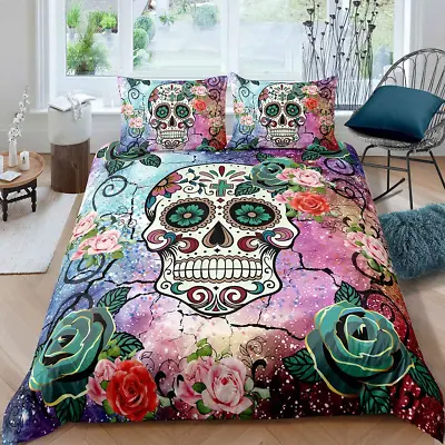 Sugar Skull Comforter Cover Set Full Size Teen Girl Bedding Set Sugar Skull Deco • $60.50