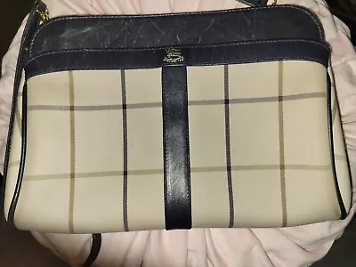 Burberry Vintage Authentic Tan And Blue Plaid Canvas Crossbody Bag  • $50