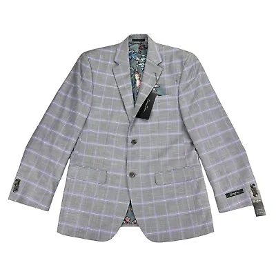 Sean John Mens Classic Fit Plaid Suit Jacket Blazer Purple Gray 38R • $54.97