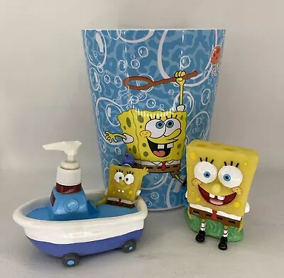 SpongeBob Square Pants Soap Dispenser Toothbrush Holder And Trash Can 2002 • $55