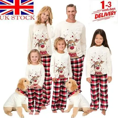 NEW Christmas Elk Pyjamas Matching PJs Set Family Adults Kids Nightwear UK Stock • £6.99