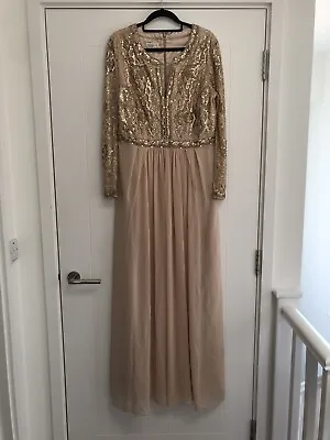 £59.99 • Buy Monsoon Long Beige Gold Sequined Maxi Dress - Size 14 - Party Wedding Occasion
