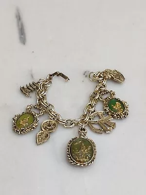 GLASS FOB ORIENTAL ASIAN CHARM BRACELET W SCENES DRAGON Vtg • $59.99