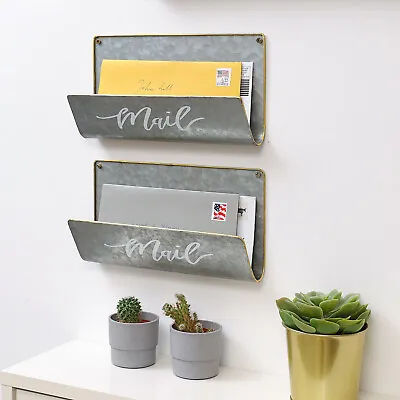 Wall Mounted Rustic Galvanized Metal Mail Sorter /Holder Organizers Set Of 2 • $17.99