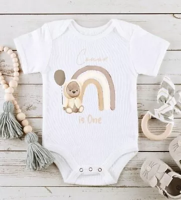 £9.99 • Buy Personalised Beige Rainbow First Birthday (Baby Vest | T-shirt| Bodysuit | Smash