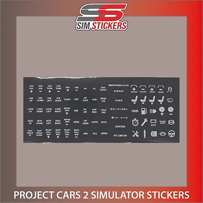 BLACK Project Cars 2 (PC2) Stickers For Car Simulator Keyboard/Button Box/Wheel • £8