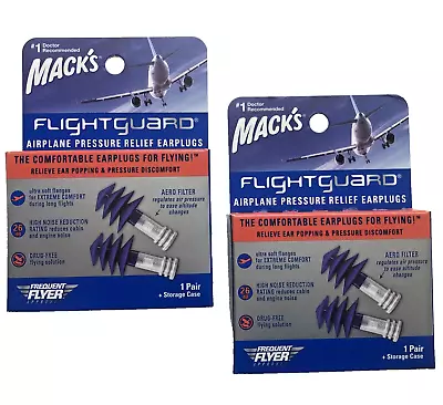 (2) Mack's Flightguard Airplane EARPLUGS Pressure Relief 1 Pair / Package - NEW • $15.88