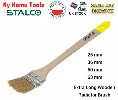 25 36 50 63mm Extra Long Wooden Radiator Brush ANGLED HEADS Painting Brushes • £4.89