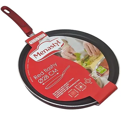 MENASTYL 28cm CREPE PANCAKE FRYING PAN-RED-INDUCTION CERAMIC GAS NON STICK-B/NEW • £8.59