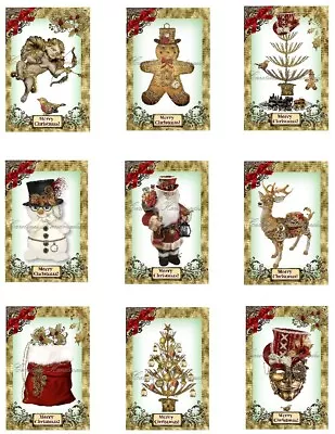 Steampunk Christmas MULTI-SIZE Cotton Fabric Quilt Blocks Reproduction • $13.50