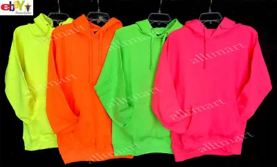 Nw Men's Plain Pullover Hoodie Jacket Sweatshirts Neon Yellow Green Pink All Sz • $19.99