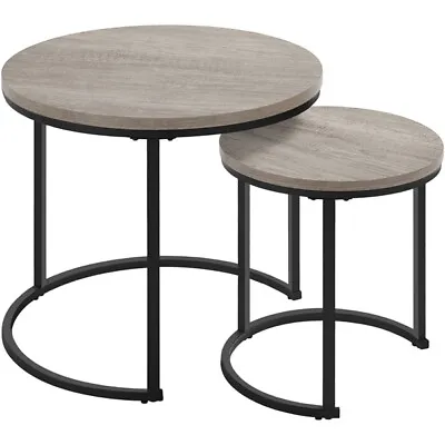 Nesting Coffee Tables Set Of 2 Round Accent Tables Set With Sturdy Metal Base • $53.99