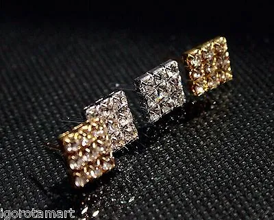 Mens Diamond Cut Bling Earrings Hip Hop Square Ear Studs Earings • £6.45