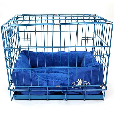 £31.99 • Buy Blue Dog Cage With Faux Fur Bed Metal Training Puppy Crate Carrier S M L XL XXL