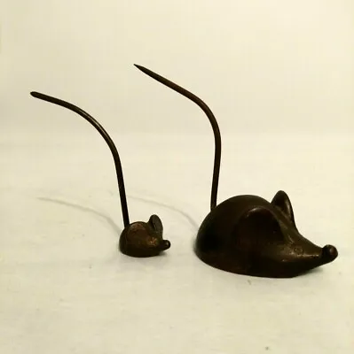 Vintage (2) Brass Mouse Mice Ring Note Jewelry Holder Animal Figurine Patina • $14.99