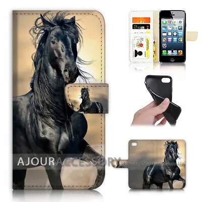 ( For IPhone 6 / 6S ) Wallet Flip Case Cover AJ31145 Black Horse • $12.99