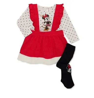Disney Minnie Mouse  Baby Girl Top Pinafore Tights  Outfit Set  Red 24M New • $7.99