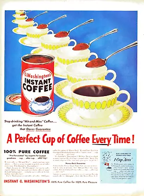 1953 G Washington Instant Coffee Vintage Print Ad Coffee Cups Saucers Spoons • $14.97