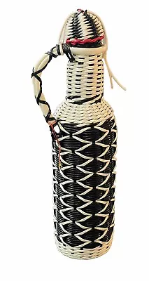 Beautiful Wine Bottle With Woven Scoubidou Wicker With Cap 13” Tall • $28