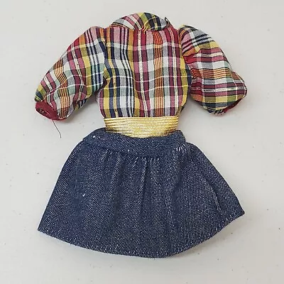 Vtg Barbie 1982 My First Fashion #5609 Plaid Denim Dress Outfit  • $15