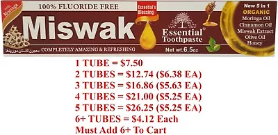 Miswak Toothpaste Organic With Moringa & Olive Fluoride Free Vegan 5 IN 1 6.5 OZ • $8