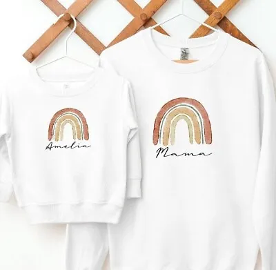 Personalised Beige Rainbow Matching Mum & Child | Vest Babygrow T-Shirt Jumper • £6.99