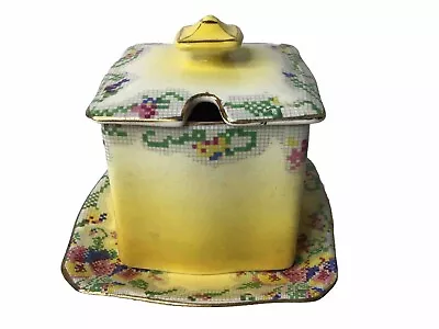 Vintage Royal Winton England Mustard Jam Condiment Pot Jar W/Lid Yellow Floral • $24.99