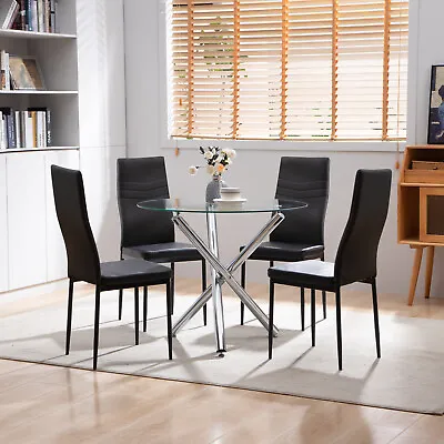 $235.59 • Buy 5 Pieces Dining Table Set For 4, Round Glass Dining Table And PU Leather Chairs