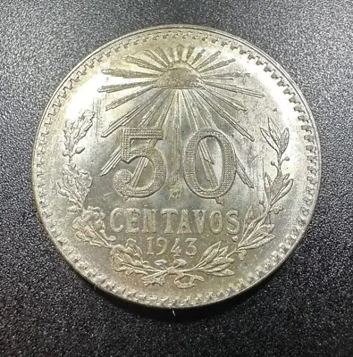 Choice Mexico 50 Cents 1944 .720 Coin Silver 50 Centavos Better Than Average BU • $12.50