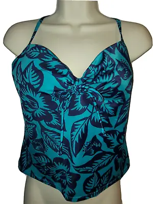 Victoria’s Secret 34C Tankini Top Blue Floral Forever Sexy Maui Miracle Bra Swim • $21.95