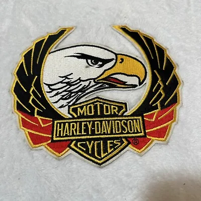 VTG HARLEY-DAVIDSON Bar & Shield Eagle Head Spread Wings Patch 7 3/4  Large • $32.95
