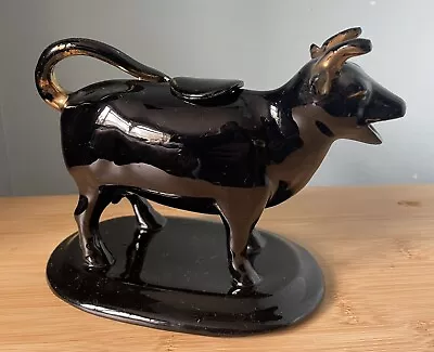 Jackfield Pottery Black & Gold Glaze Cow Creamer Oval Base With Lid • £14.99