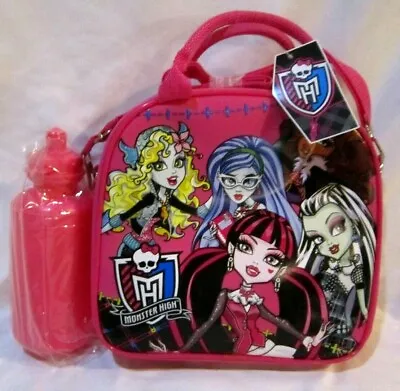 Monsters High 9.5  Pink Insulated Black Lunchbox Lunch Bag&water Bottle-new! • $69.99