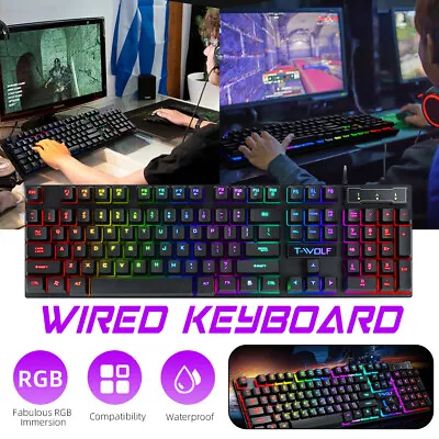 USB Wired Mechanical RGB Gaming Keyboard LED Backlit Computer Keyboard 104 Keys • $30.99