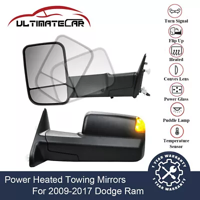 Pair Power Heated Towing Mirrors W/ Temp Sensor For 09-17 Dodge Ram Puddle Light • $130.96