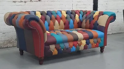 Chesterfield Sofa - Harlequin Patchwork Leather (2 Seater) • £1200