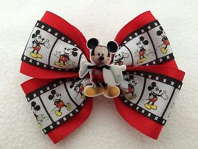 Girls Hair Bow 4  Wide Mickey Mouse Ribbon Red Flatback Alligator Clip • $6.99