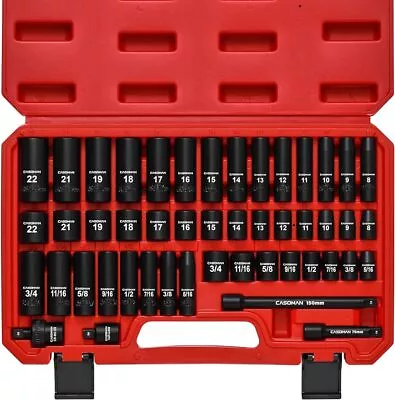 48 Piece 3/8  Drive Impact Socket Set SAE And Metric 6 Point Cr-V Steel Sockets • $37.97