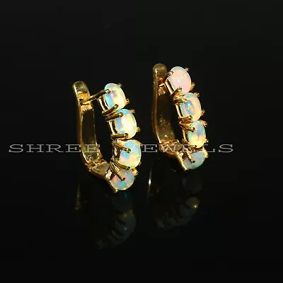 Genuine Ethiopian Fire Oval Opal Hoop Earring October Birthstone Women Jewelry • $54.14