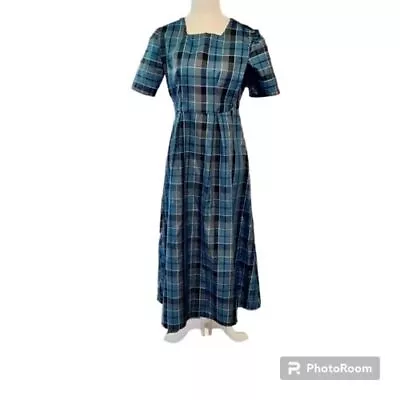 Amish Mennonite Dress M 34  Bust Bib Handmade Modest Plain Clothing Plaid Blue • $73.22