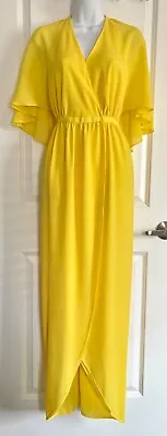 Vintage (1970s) Halston For Nan Duskin Yellow Capelet Halter Tulip Hem Dress • $1225