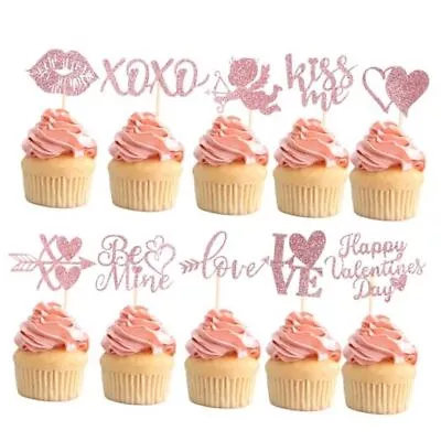 60 Pcs Happy Valentine's Day Cupcake ToppersGlitter Cupid Love Heart Lip Pink • $10.65